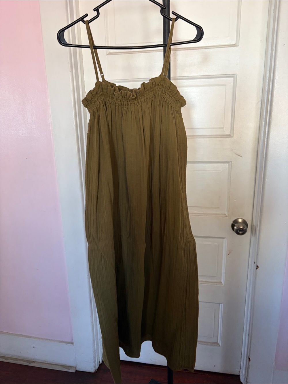 H&M Olive Green Maxi Dress with Smocked Bodice